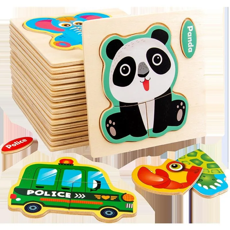 3D Wooden Puzzle Jigsaw Toys For Children Wood 3d Cartoon Animal Puzzles Intelligence Kids Early Educational Toys
