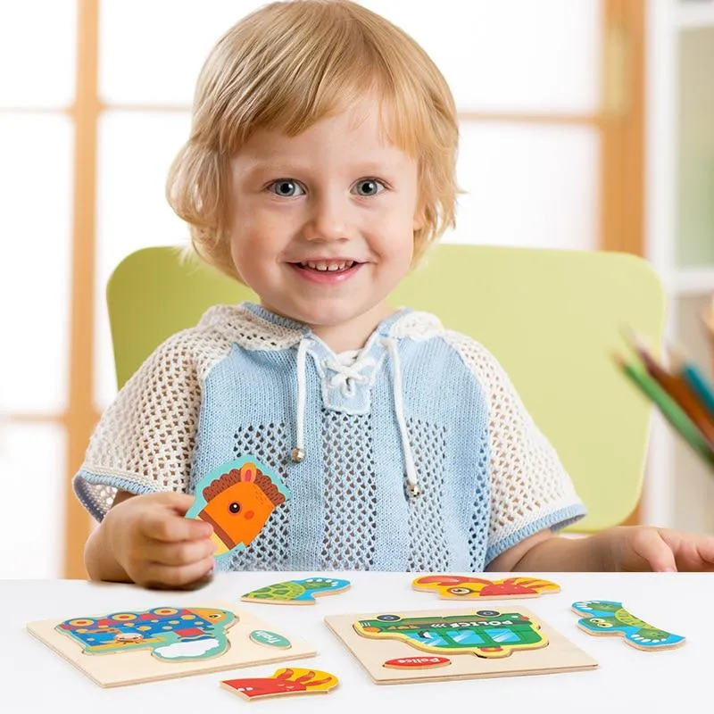 3D Wooden Puzzle Jigsaw Toys For Children Wood 3d Cartoon Animal Puzzles Intelligence Kids Early Educational Toys