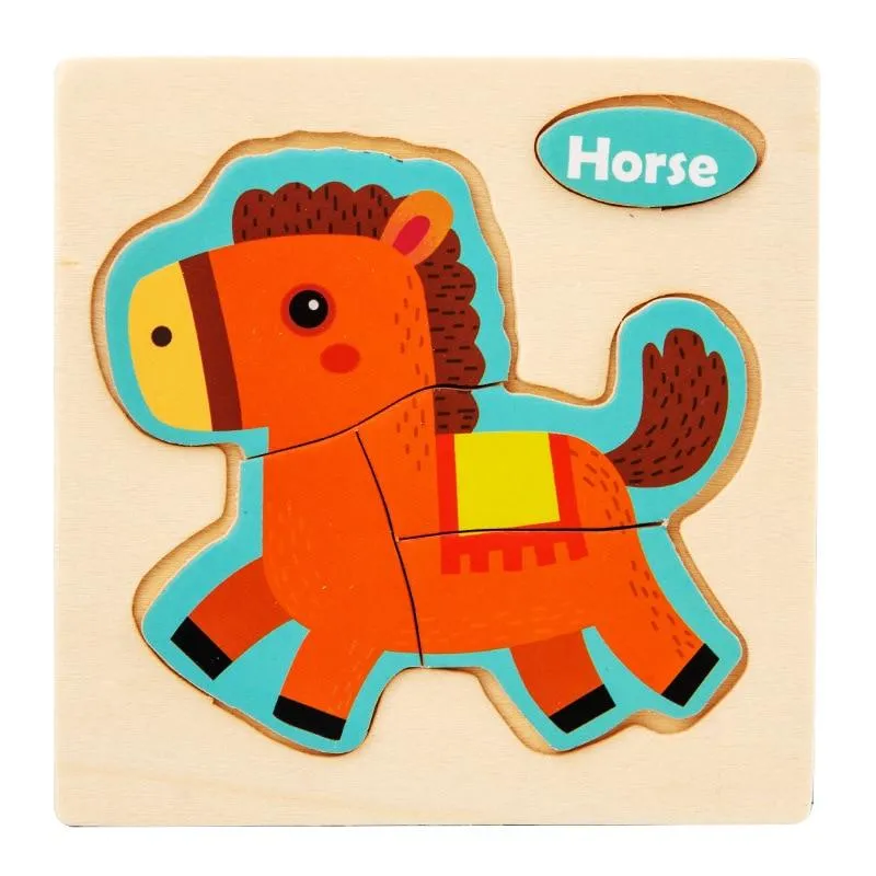 3D Wooden Puzzle Jigsaw Toys For Children Wood 3d Cartoon Animal Puzzles Intelligence Kids Early Educational Toys