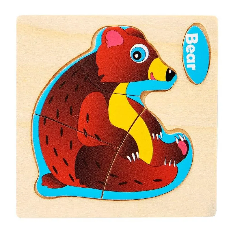 3D Wooden Puzzle Jigsaw Toys For Children Wood 3d Cartoon Animal Puzzles Intelligence Kids Early Educational Toys