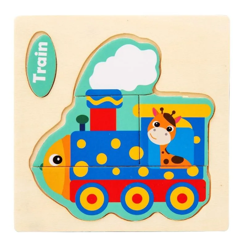 3D Wooden Puzzle Jigsaw Toys For Children Wood 3d Cartoon Animal Puzzles Intelligence Kids Early Educational Toys