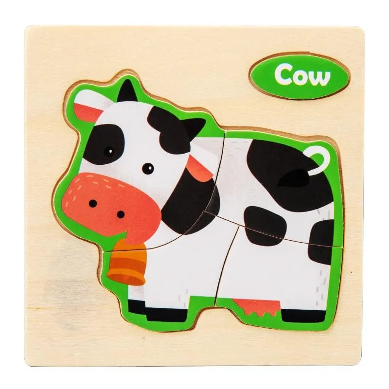 3D Wooden Puzzle Jigsaw Toys For Children Wood 3d Cartoon Animal Puzzles Intelligence Kids Early Educational Toys