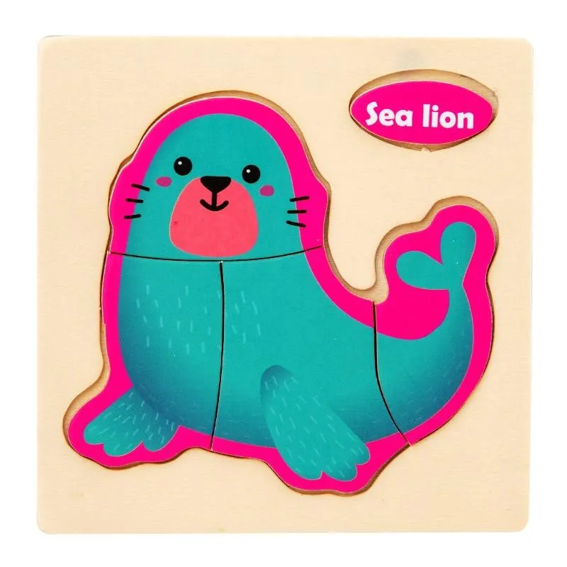 3D Wooden Puzzle Jigsaw Toys For Children Wood 3d Cartoon Animal Puzzles Intelligence Kids Early Educational Toys