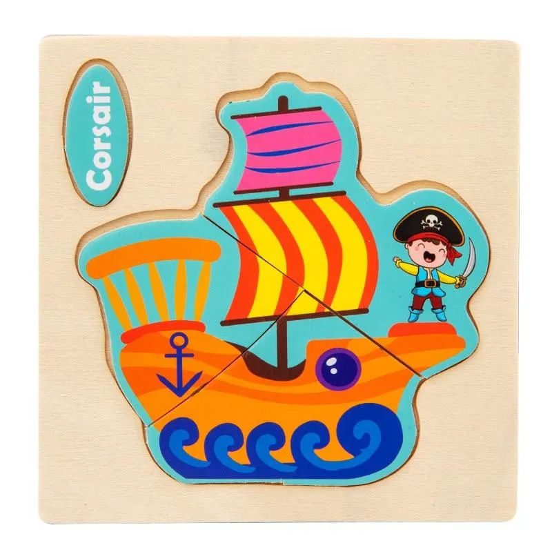 3D Wooden Puzzle Jigsaw Toys For Children Wood 3d Cartoon Animal Puzzles Intelligence Kids Early Educational Toys