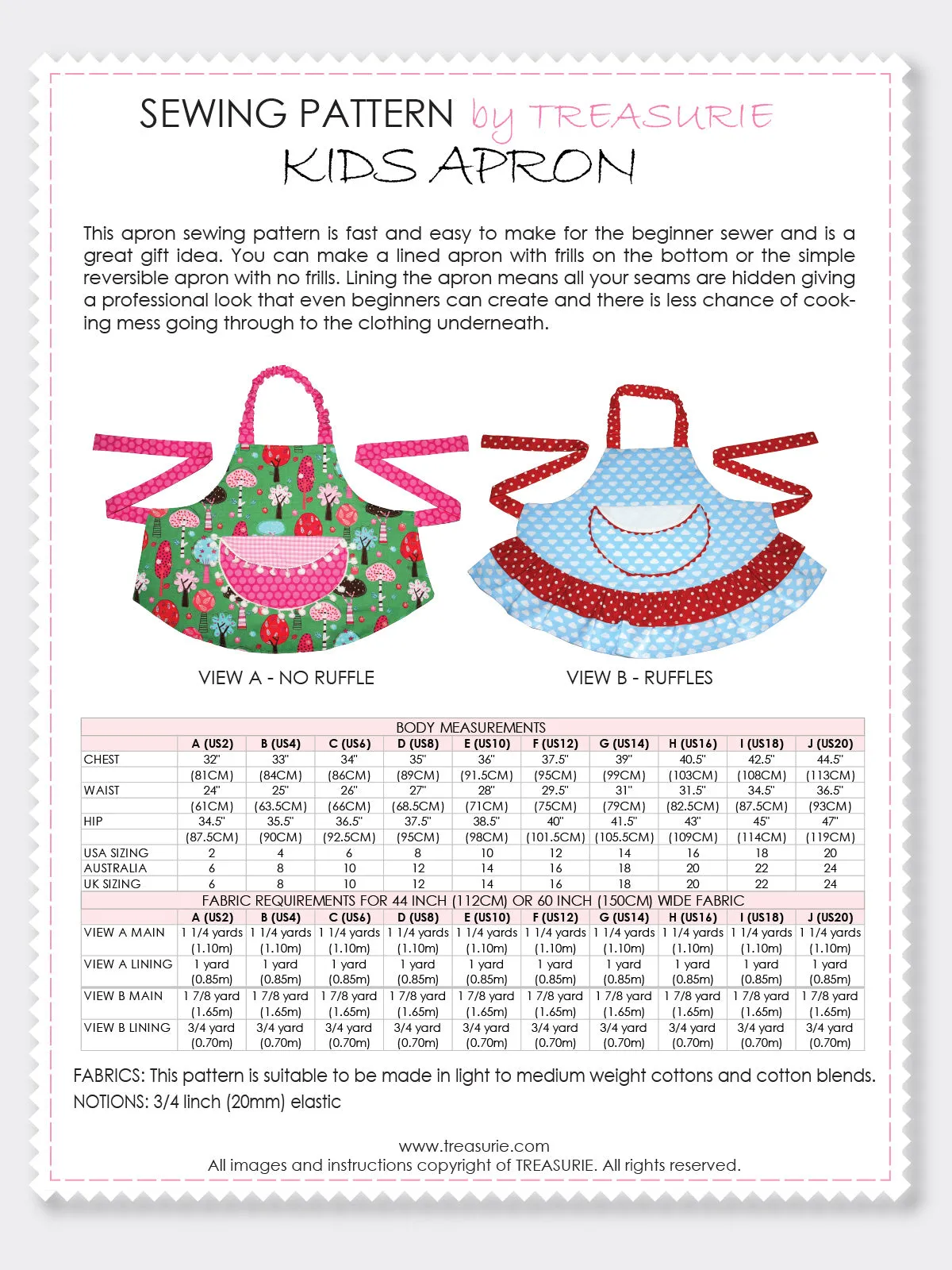 APRON Kids Sewing Pattern (2-14)