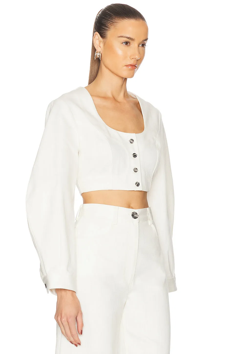 Apron Leg Of Mutton Sleeve Crop Top
