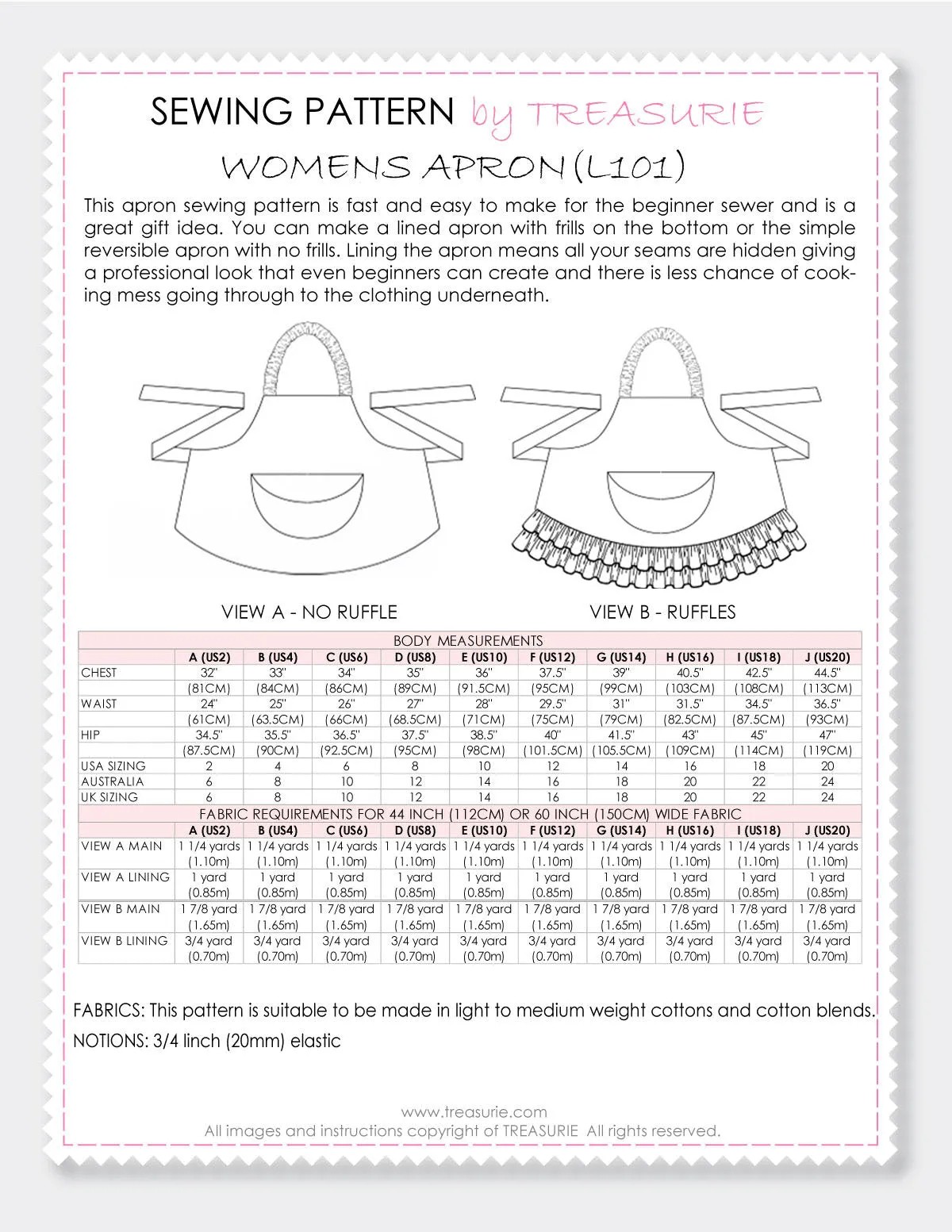 APRON Sewing Pattern - WOMENS