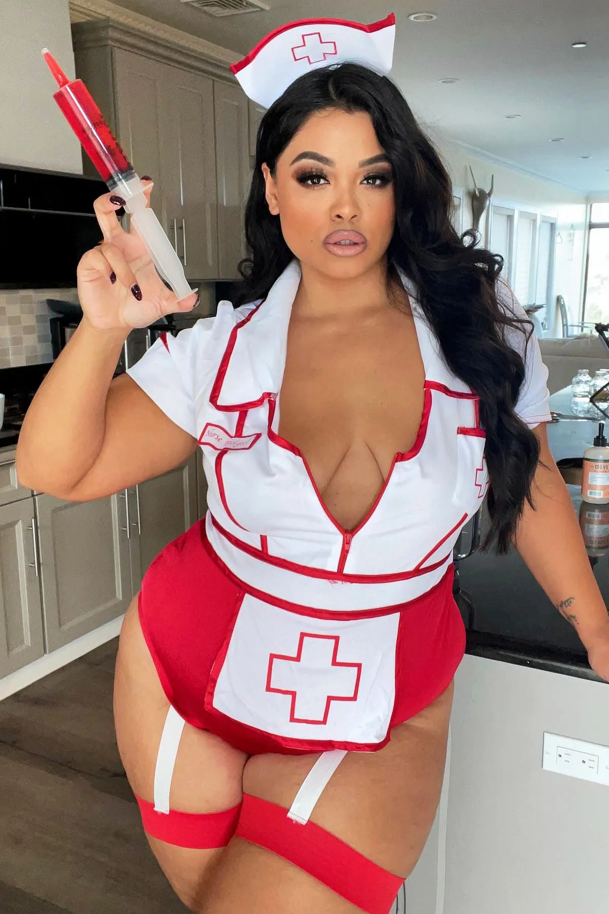 Bedside Babe 2 Piece Costume Set - Red/White