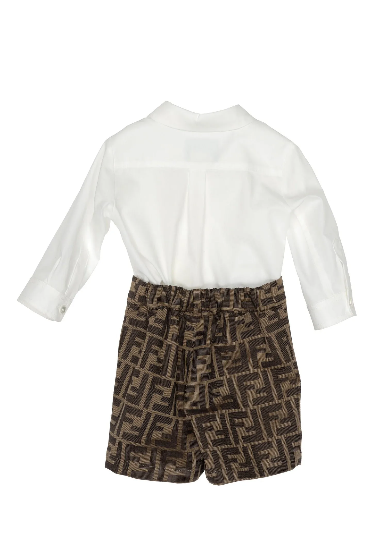 Brown Baby Long Sleeves Buttons Down Shirt with Printed Short