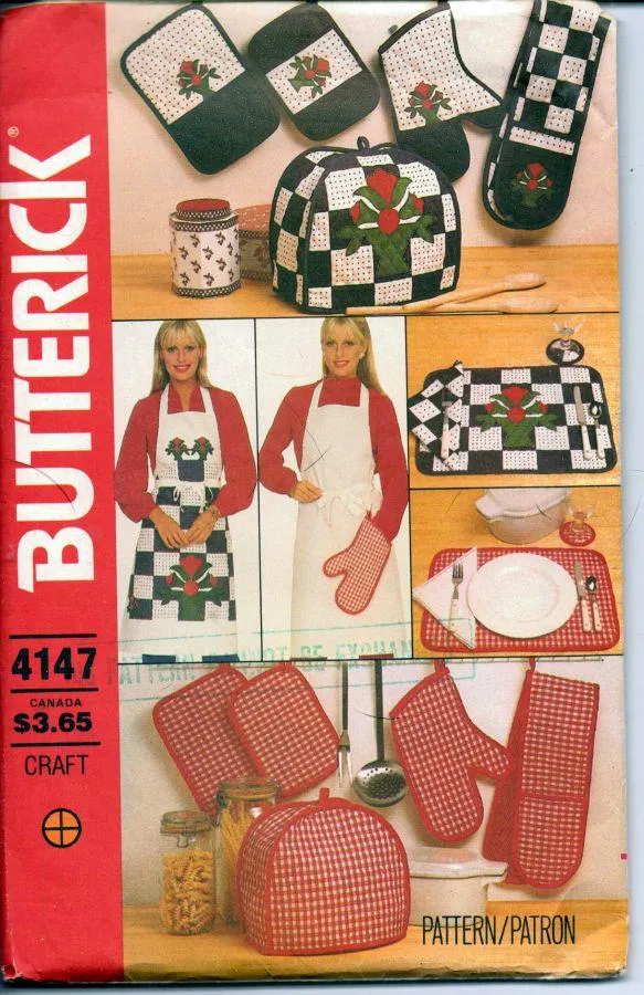 Butterick 4147 Sewing Craft Pattern Kitchen Accessories Apron Quilted Fabric