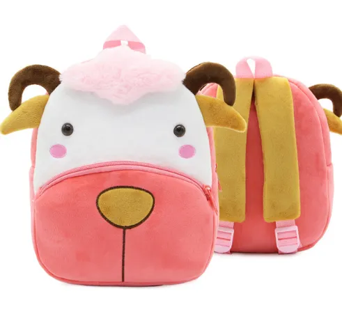 Children School Backpack Cartoon Rainbow Unicorn Design Soft Plush Material For Toddler Baby Girls Kindergarten Kids School Bags