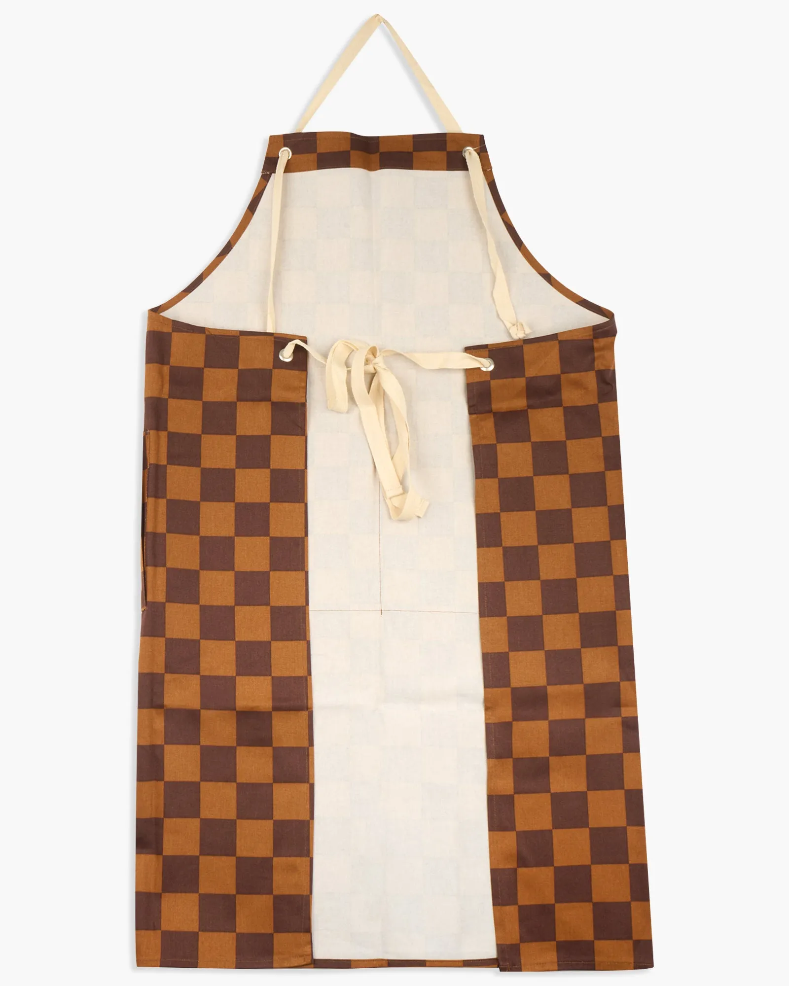 Cookman Wide Pocket Checker Apron - Brown