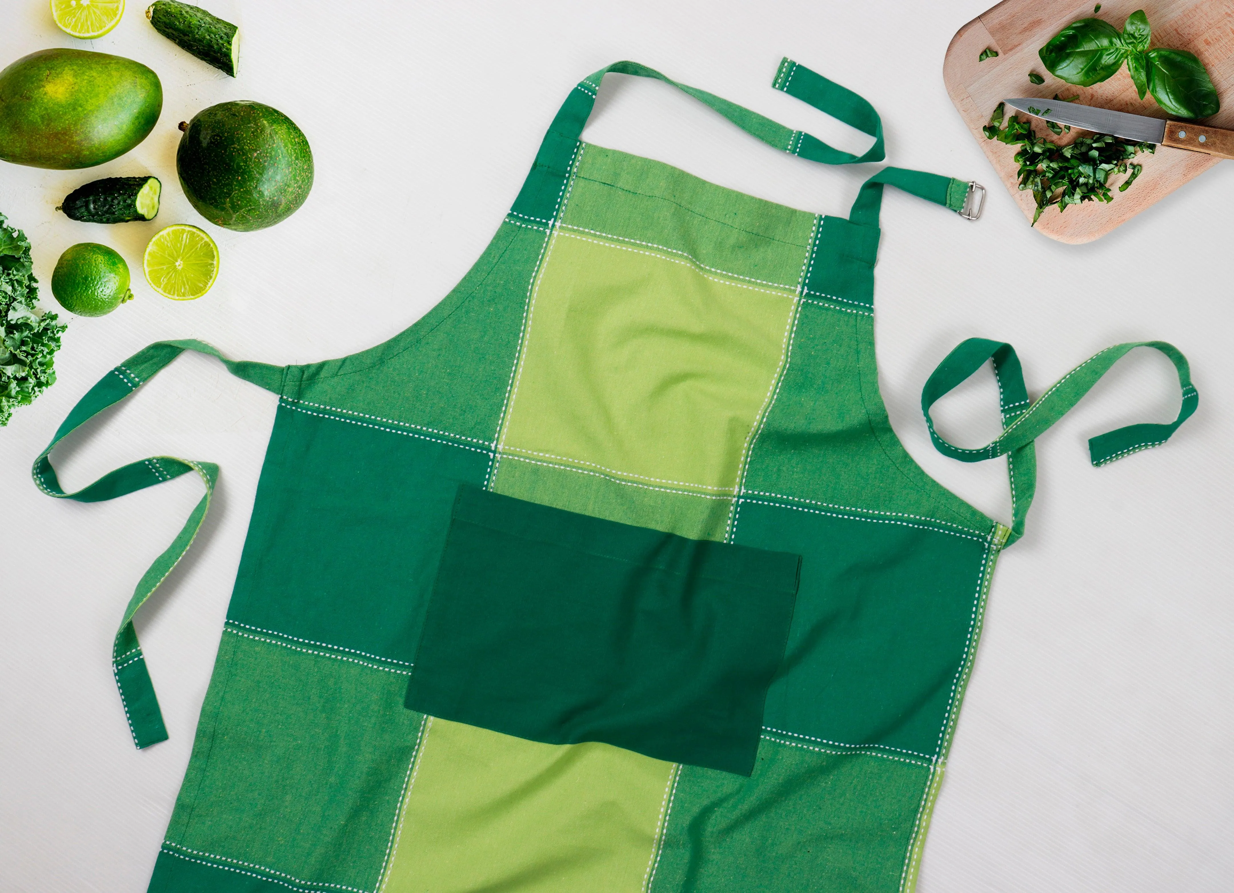 Cotton 4 Way Dobby Green With Solid Pocket Free Size Apron Pack Of 1