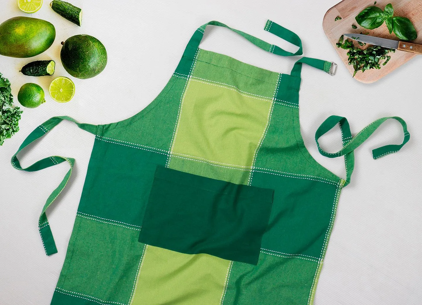 Cotton 4 Way Dobby Green With Solid Pocket Free Size Apron Pack Of 1
