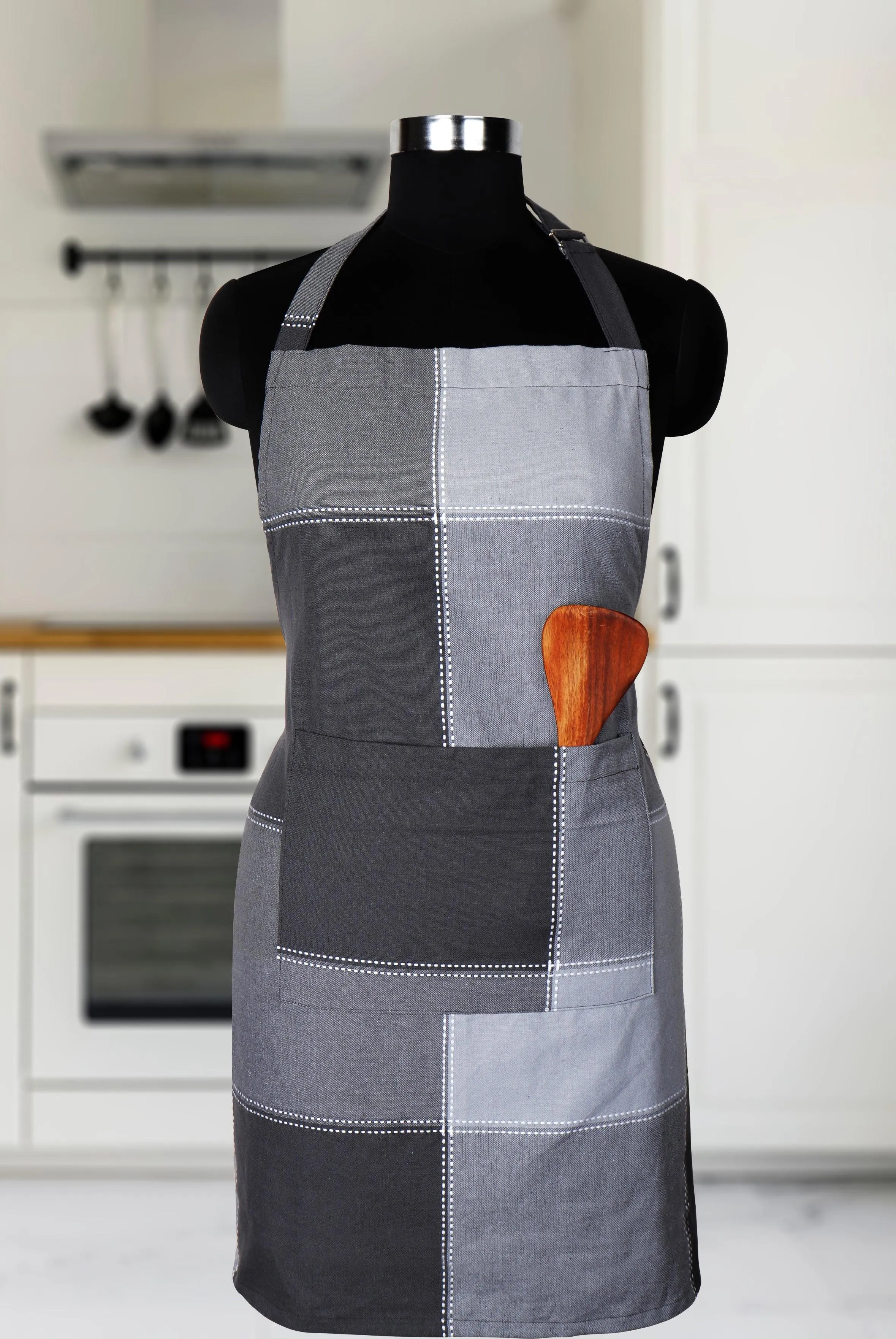 Cotton 4 Way Dobby Grey Free Size Apron Pack Of 1