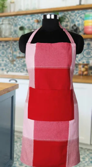 Cotton 4 Way Dobby Red With Solid Pocket Free Size Apron Pack Of 1