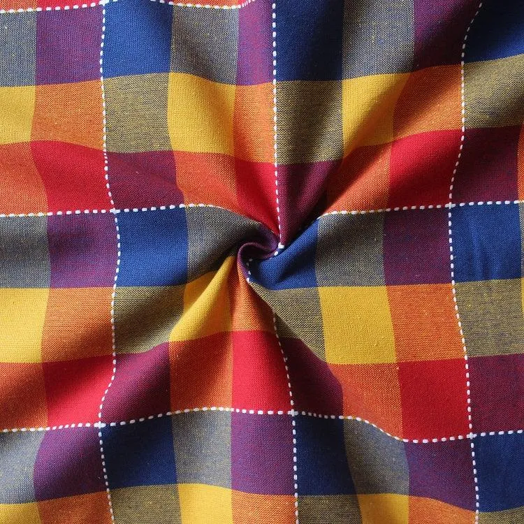 Cotton Adukalam Check With Blue Solid Pocket Free Size Apron Pack Of 1