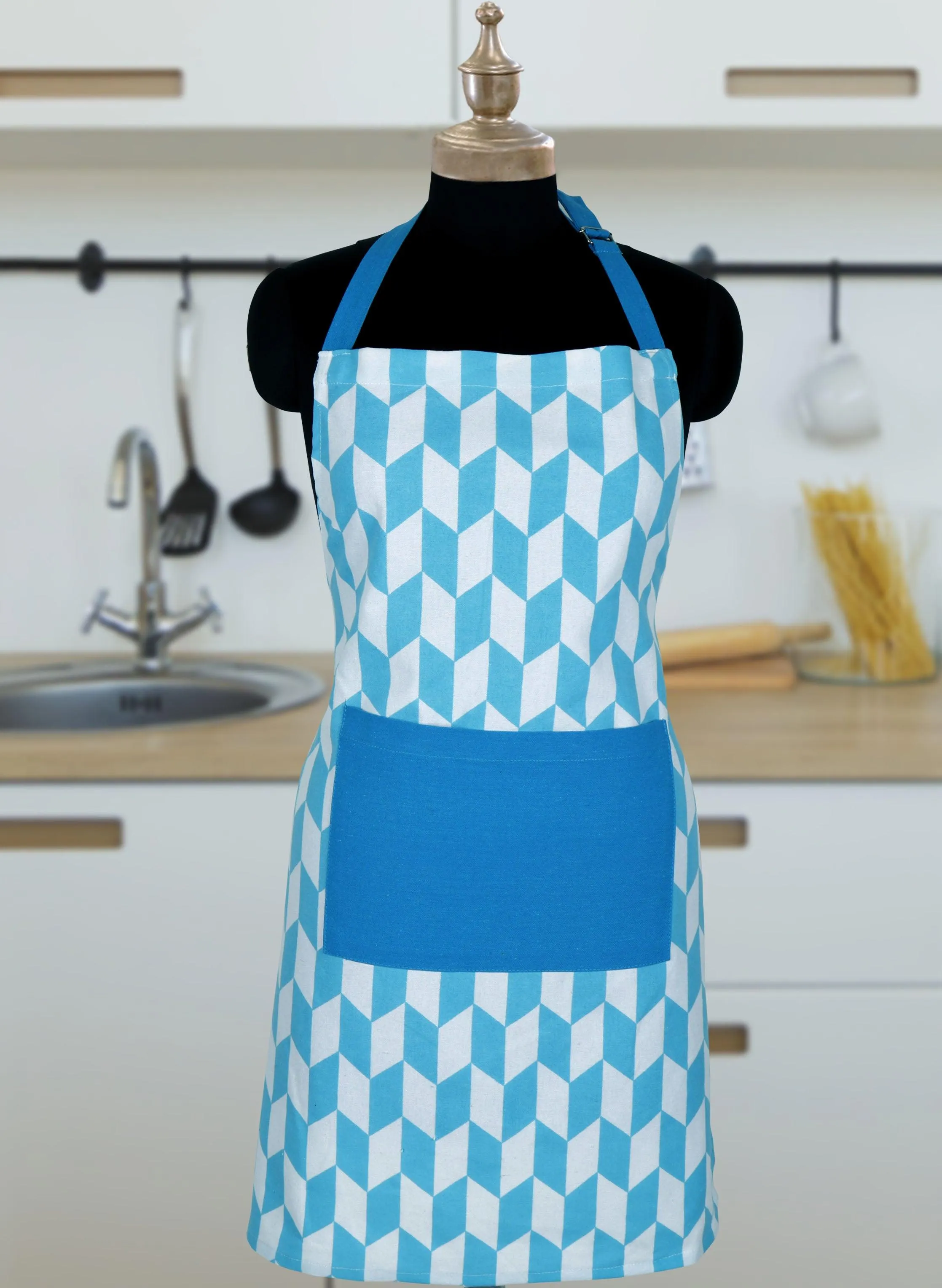 Cotton Classic Diamond Sky Blue Free Size Apron Pack of 1