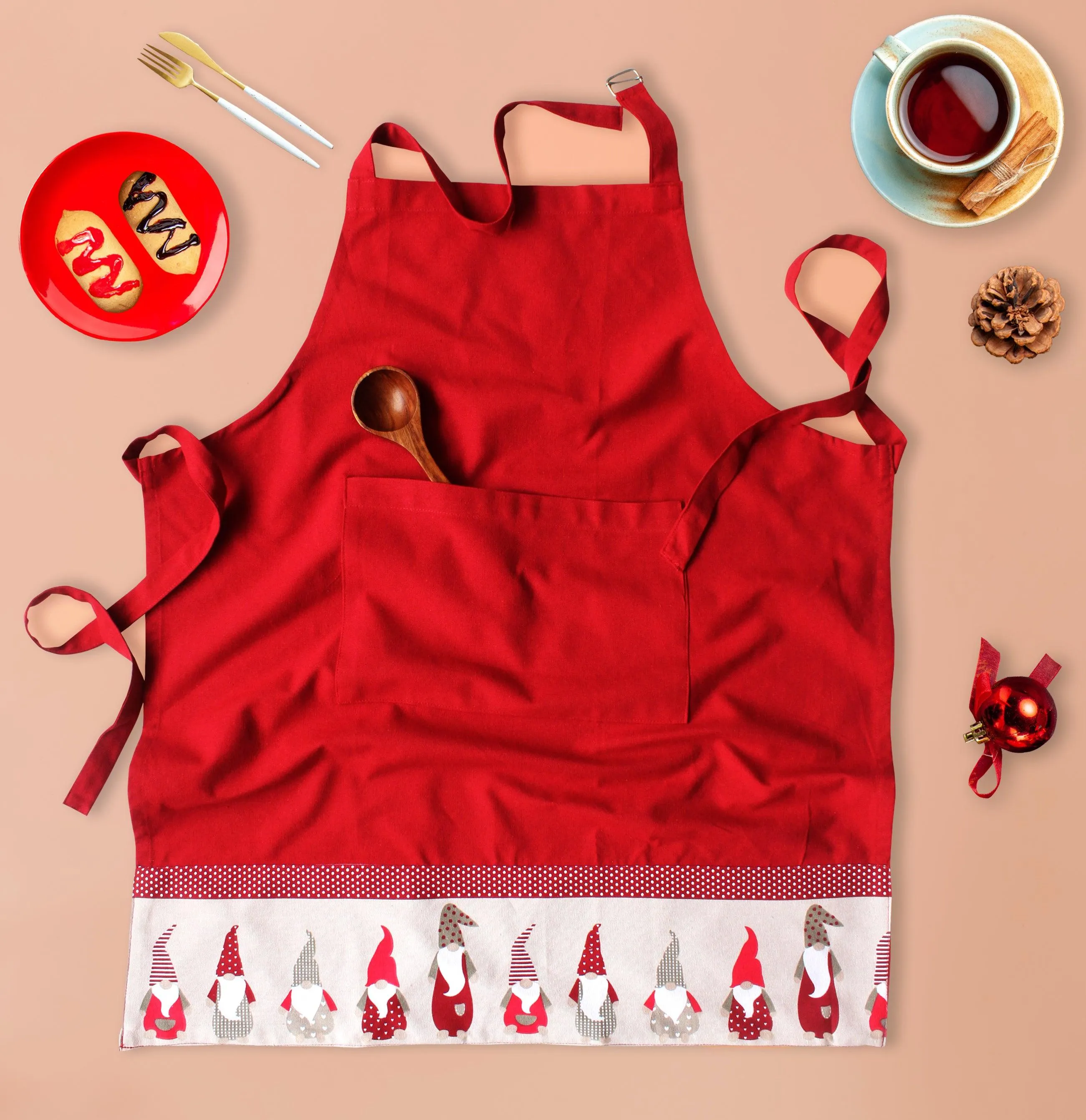 Cotton Gnomo Border Free Size Apron Pack Of 1