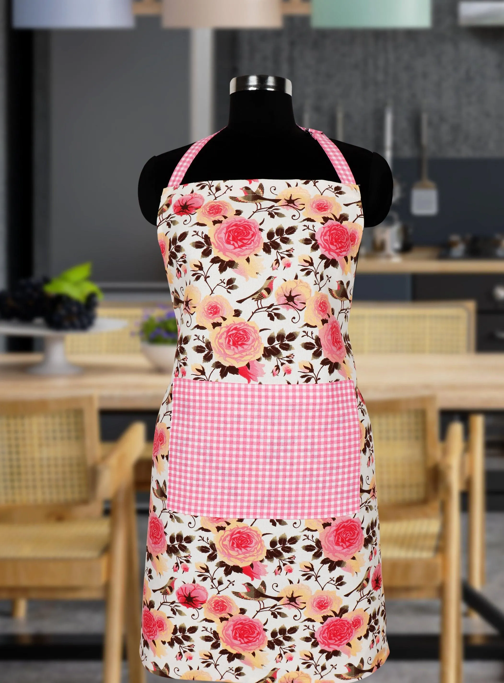 Cotton Isabella With Micro Check Pocket Free Size Apron Pack Of 1