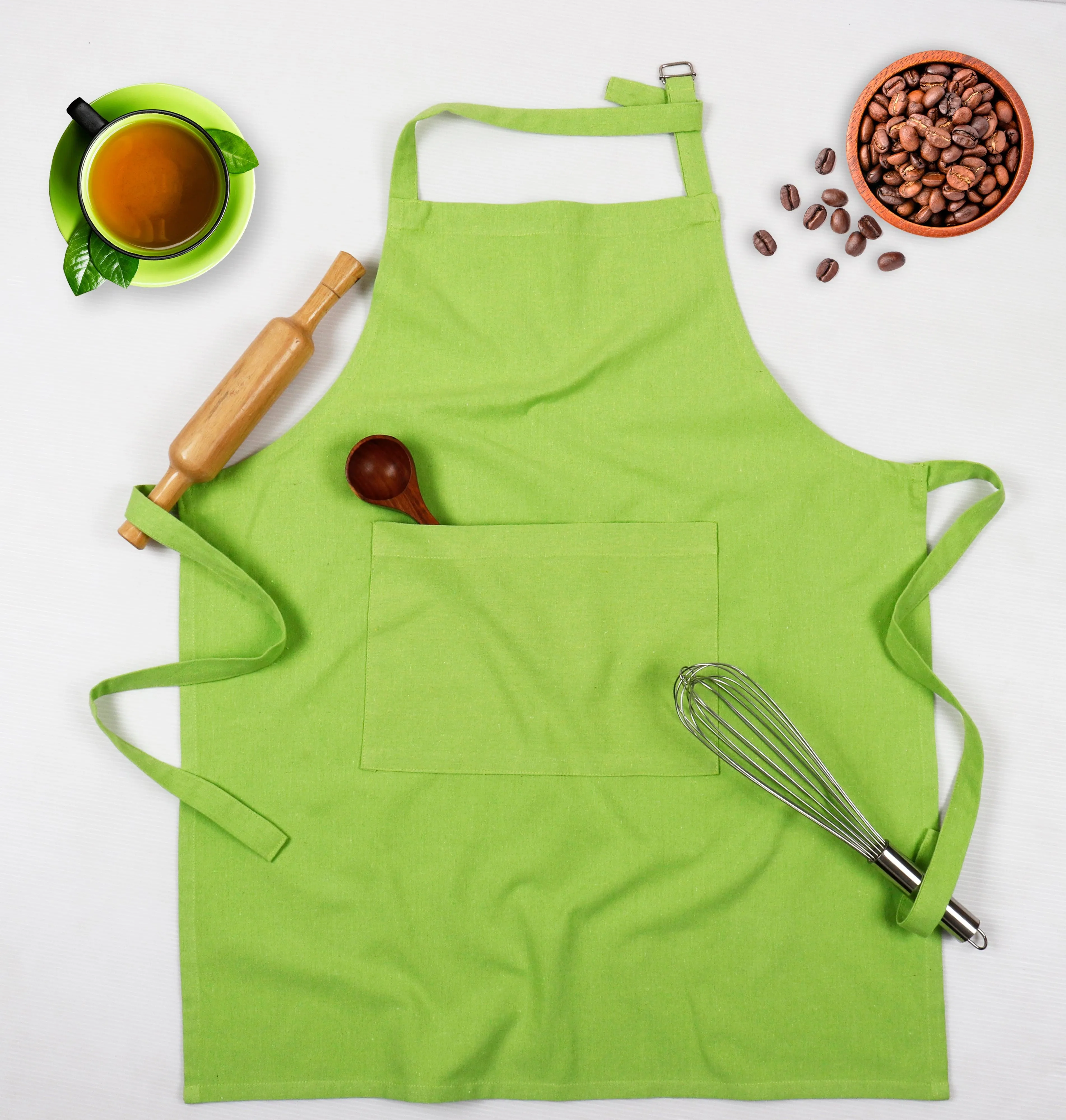 Cotton Solid Apple Green Free Size Apron Pack of 1