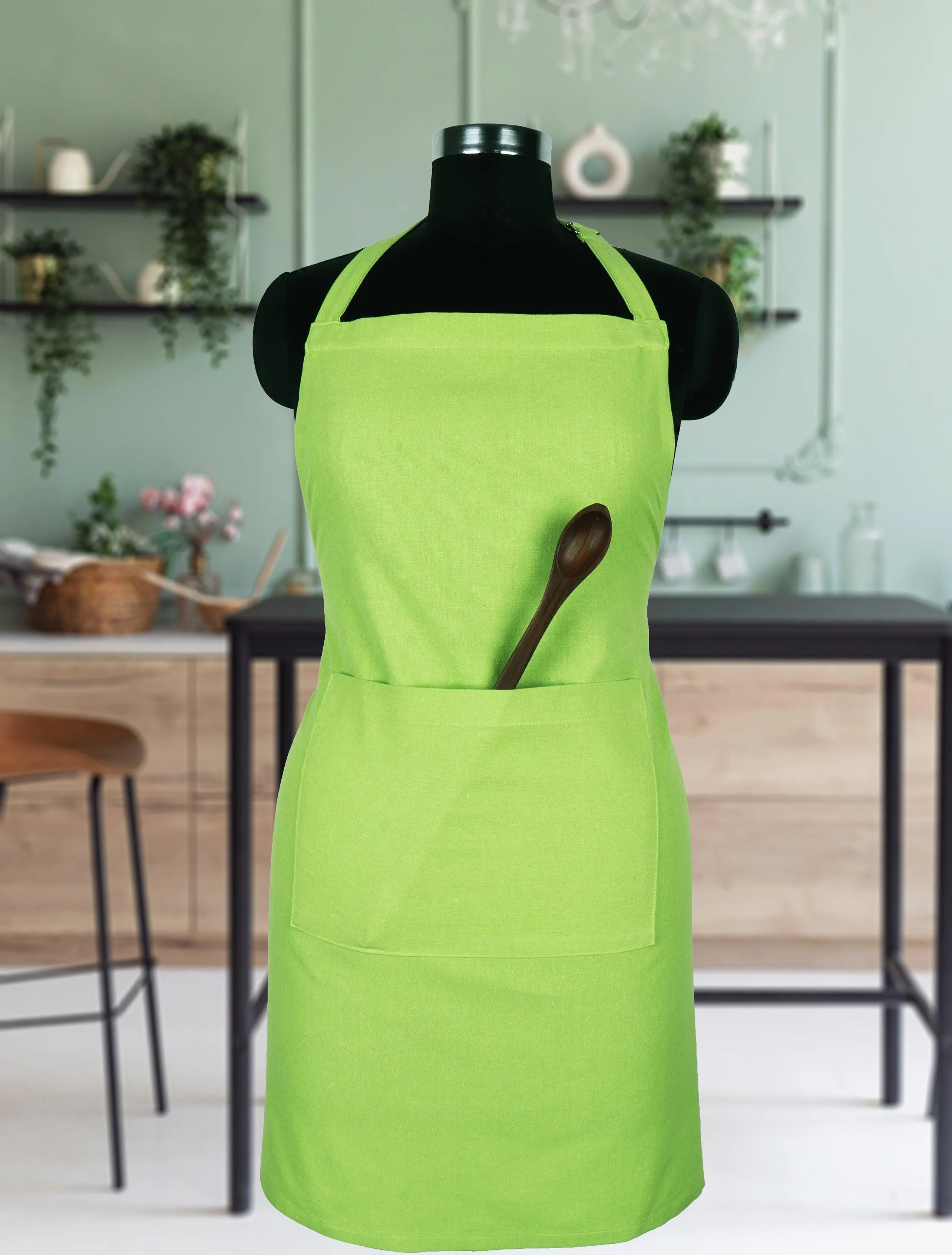 Cotton Solid Apple Green Free Size Apron Pack of 1