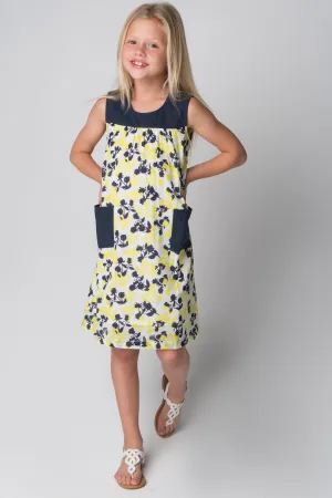 Floral Navy & Yellow Apron Style Dress