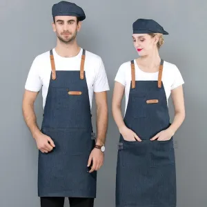 Long Denim Apron with Cooking Hat