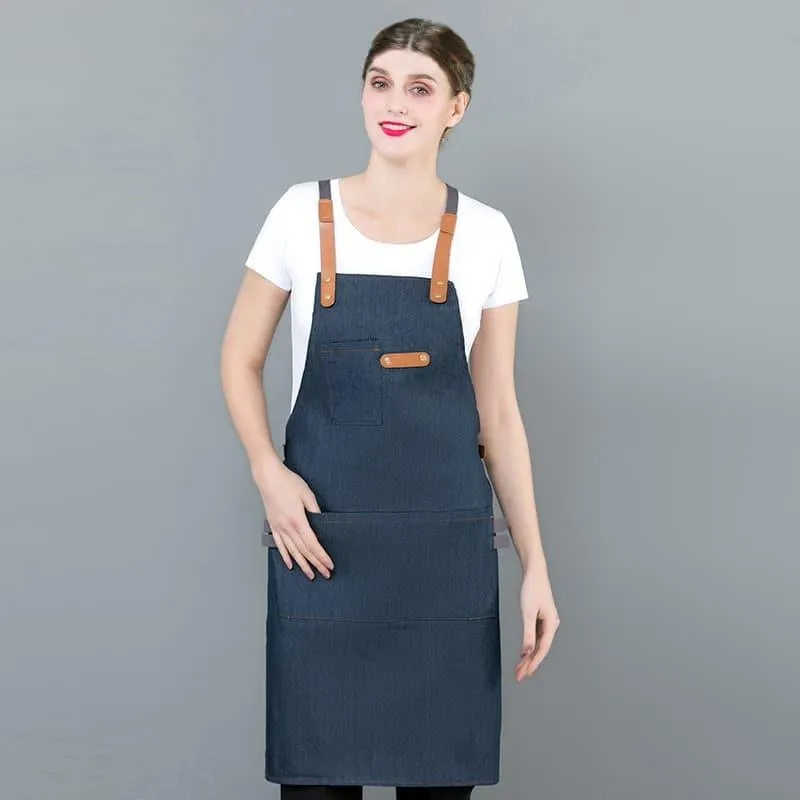 Long Denim Apron with Cooking Hat