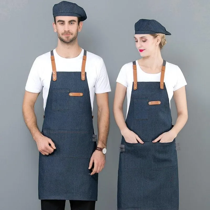 Long Denim Apron with Cooking Hat