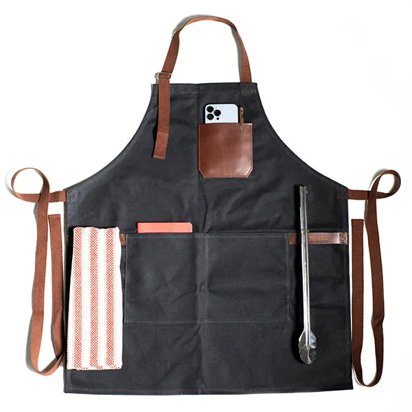 Personalized Waxed Canvas Apron for Pit Masters & BBQ Enthusiast