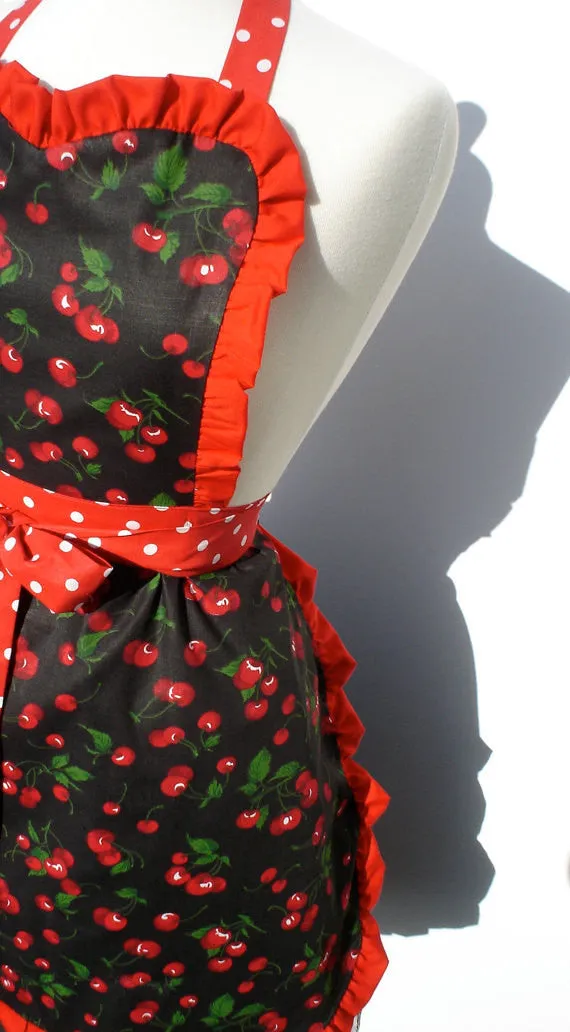 Red Retro Cherries and Polkadots Apron #A918