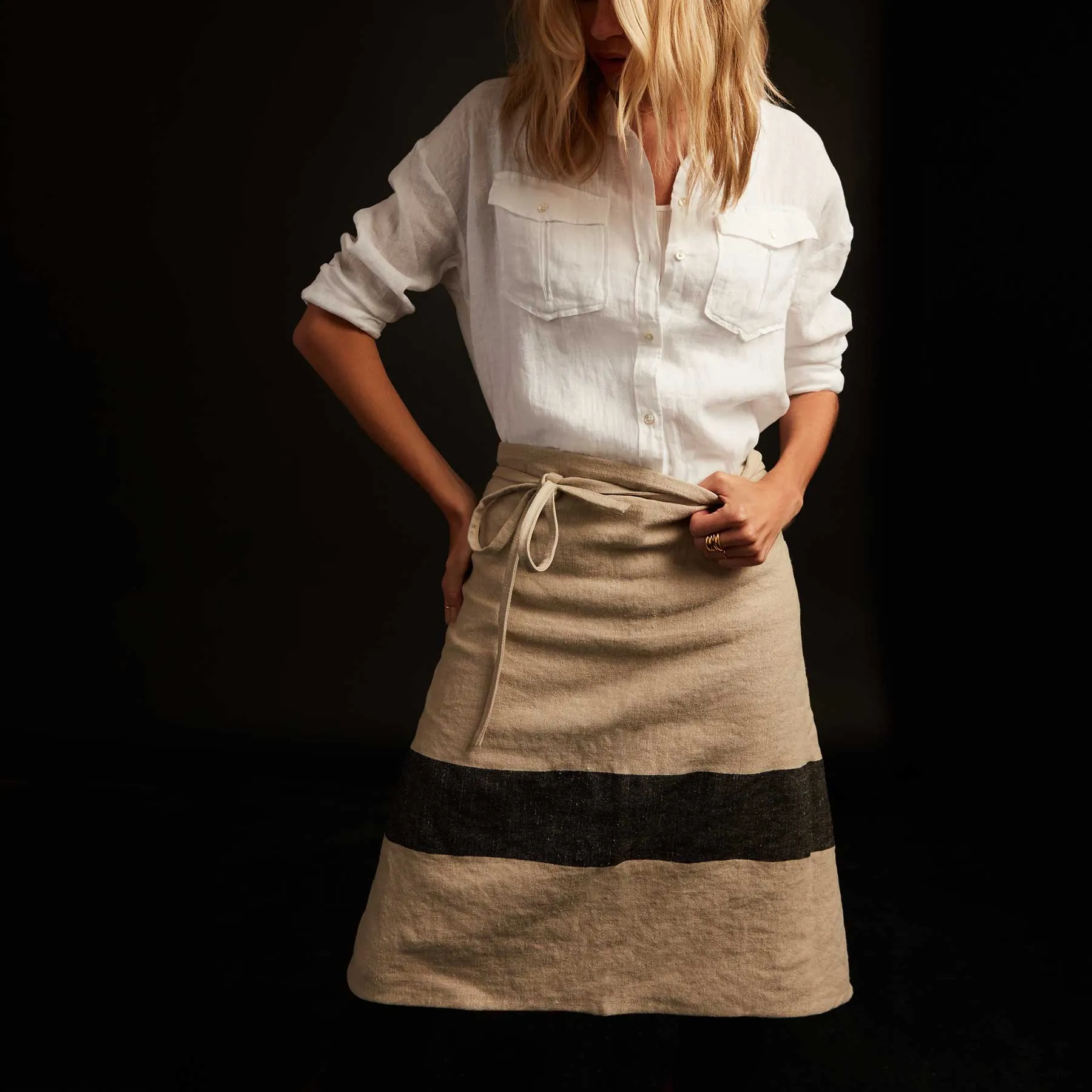 Single Stripe Half Apron - Natural/Black