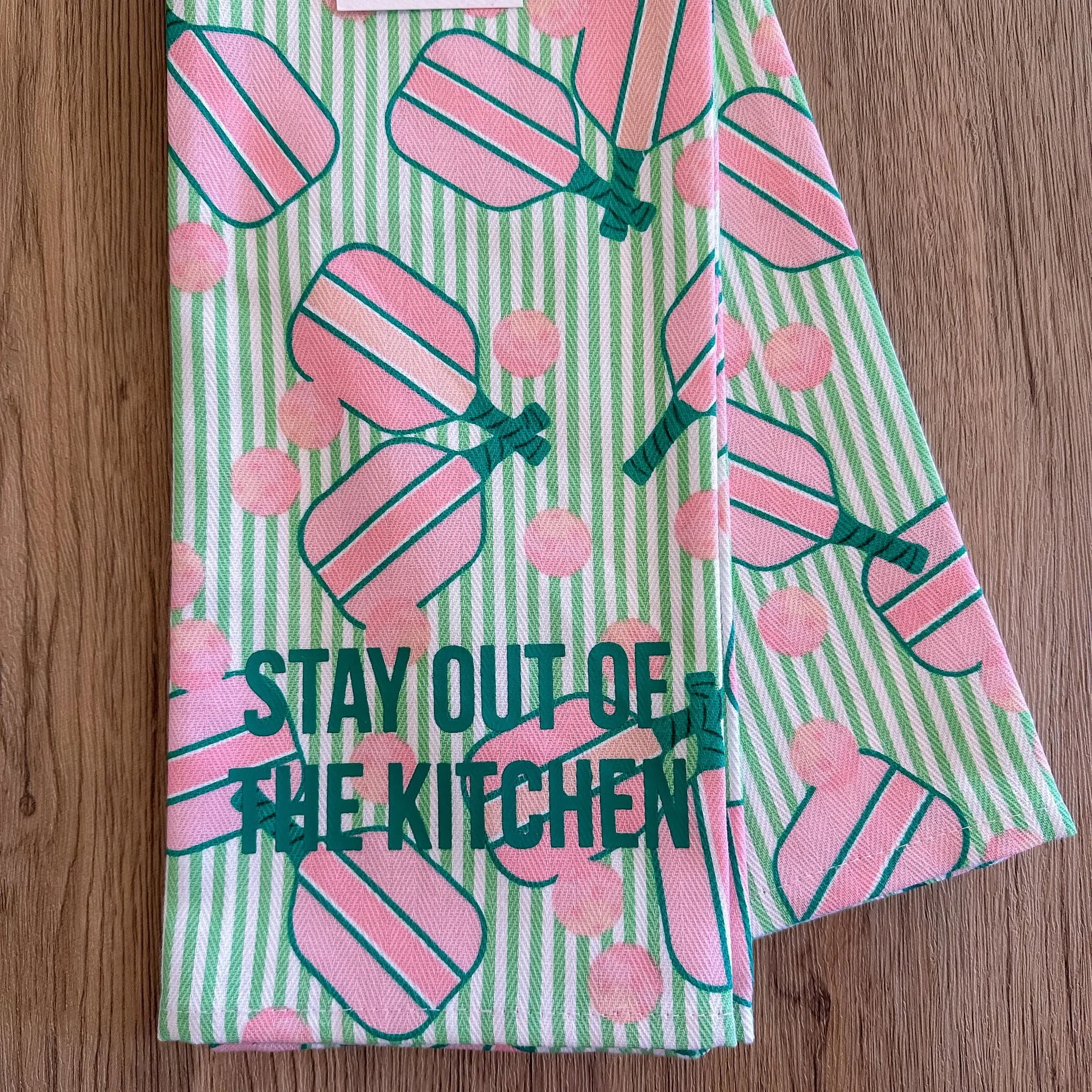 Stay Out The Kitchen Pickleball Striped Kitchen Towel Set