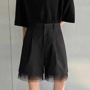 Summer Men's Suit Shorts Spliced Detachable Mesh Knee Length Solid Color All-match New Trendy Male Fashion Tide 9C5962