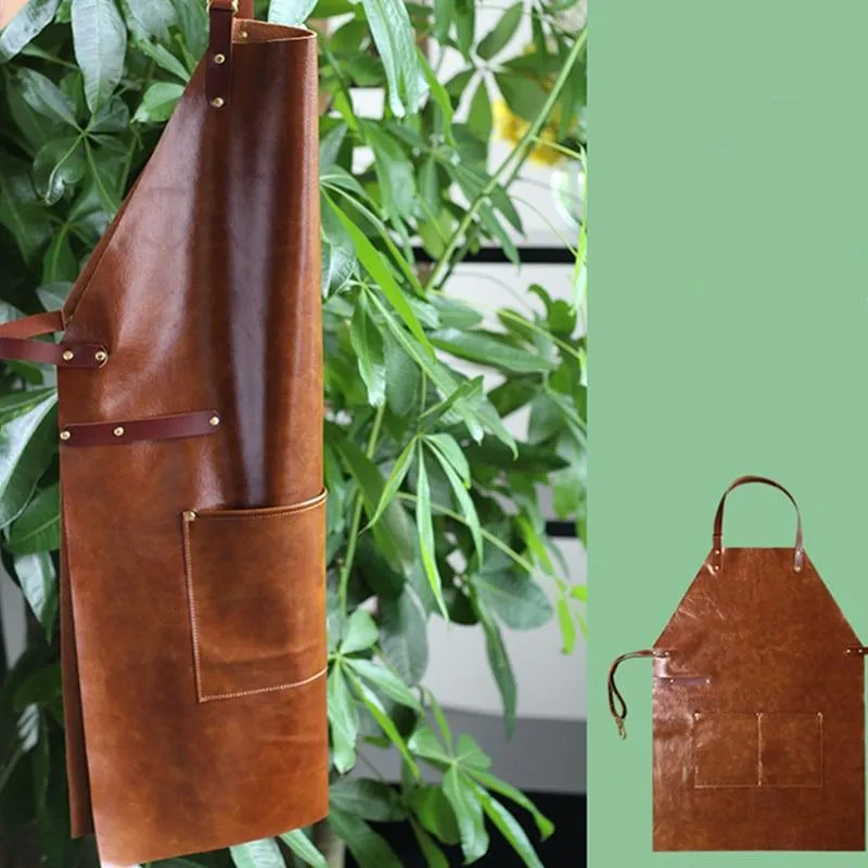 Unisex Leather Sleeveless Apron for Kitchen