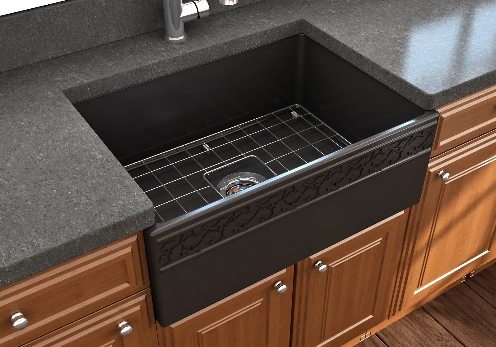 Vigneto 27" x 19" x 10" Single-Basin Farmhouse Apron Front Kitchen Sink in Matte Black