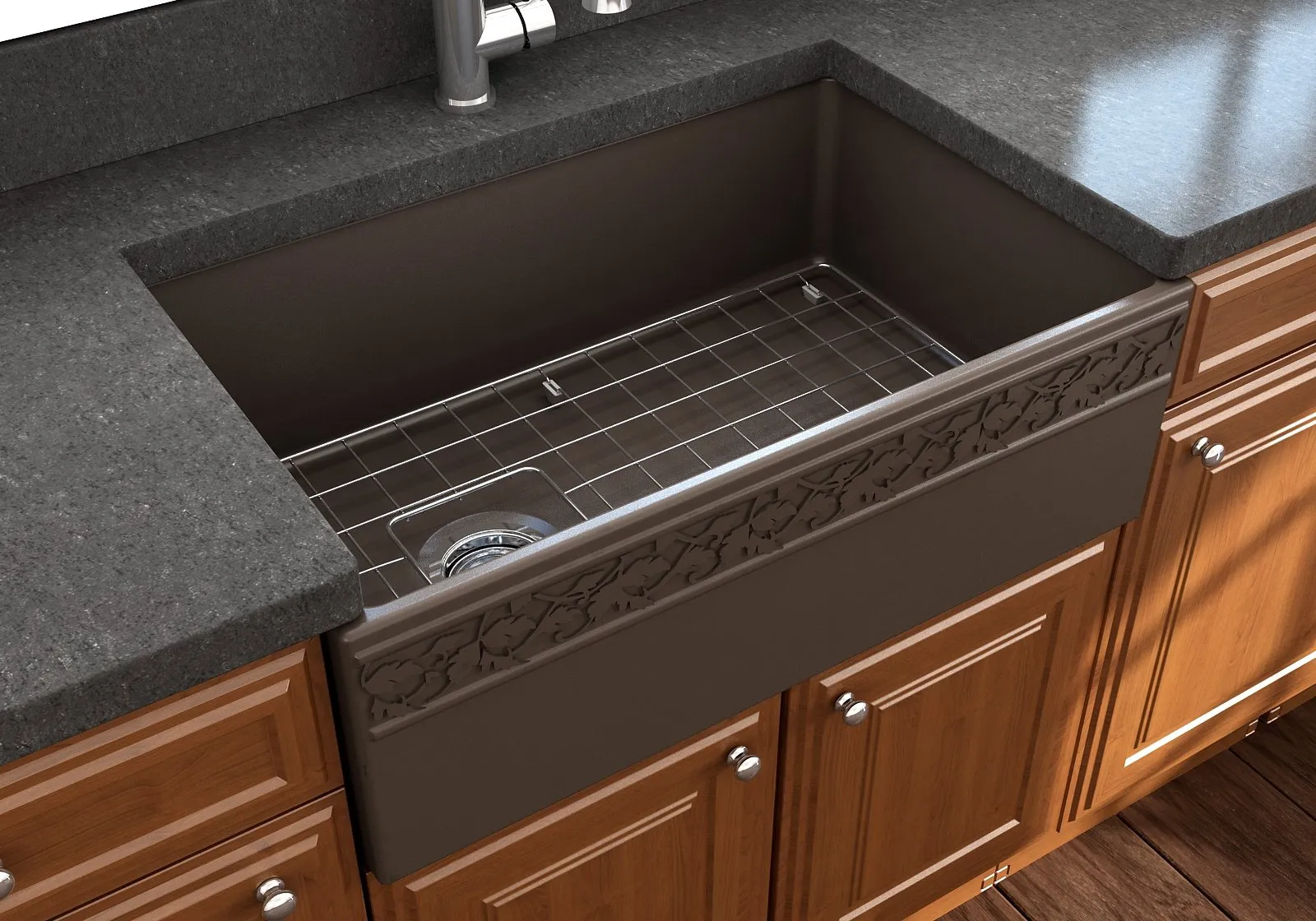 Vigneto 30" x 19" x 10" Single-Basin Farmhouse Apron Front Kitchen Sink in Matte Brown