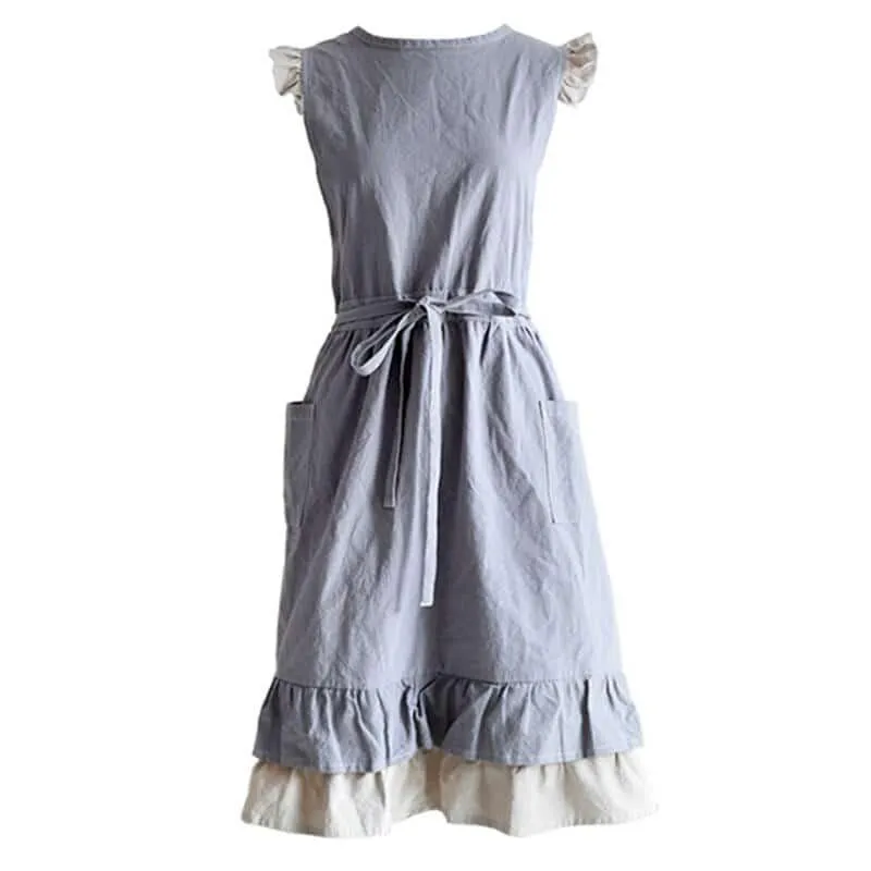 Women's Gray / Khaki Cotton Linen Barista Apron