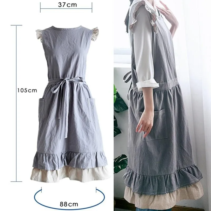 Women's Gray / Khaki Cotton Linen Barista Apron