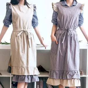 Women's Gray / Khaki Cotton Linen Barista Apron