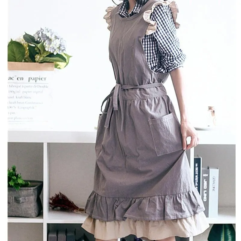 Women's Gray / Khaki Cotton Linen Barista Apron