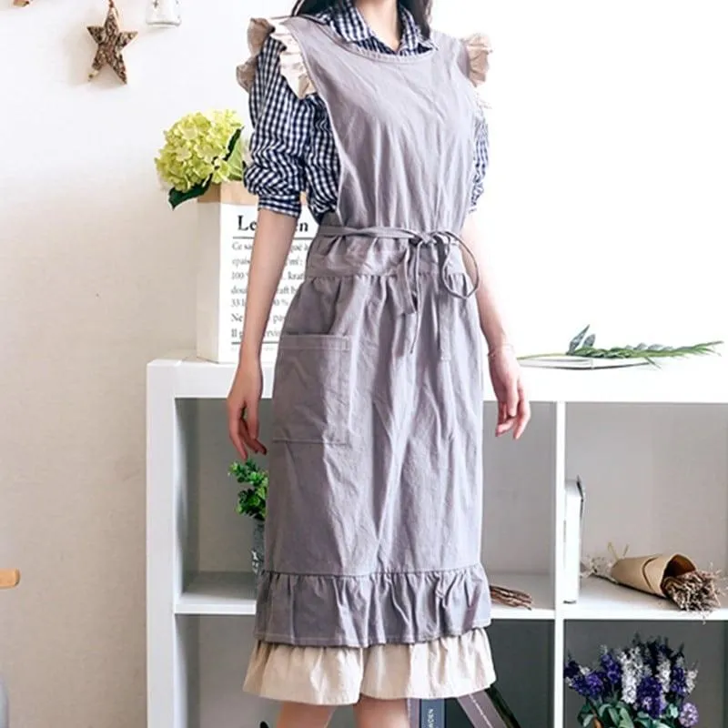 Women's Gray / Khaki Cotton Linen Barista Apron
