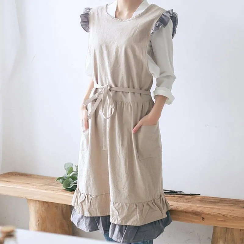 Women's Gray / Khaki Cotton Linen Barista Apron
