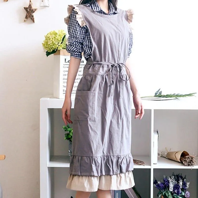 Women's Gray / Khaki Cotton Linen Barista Apron